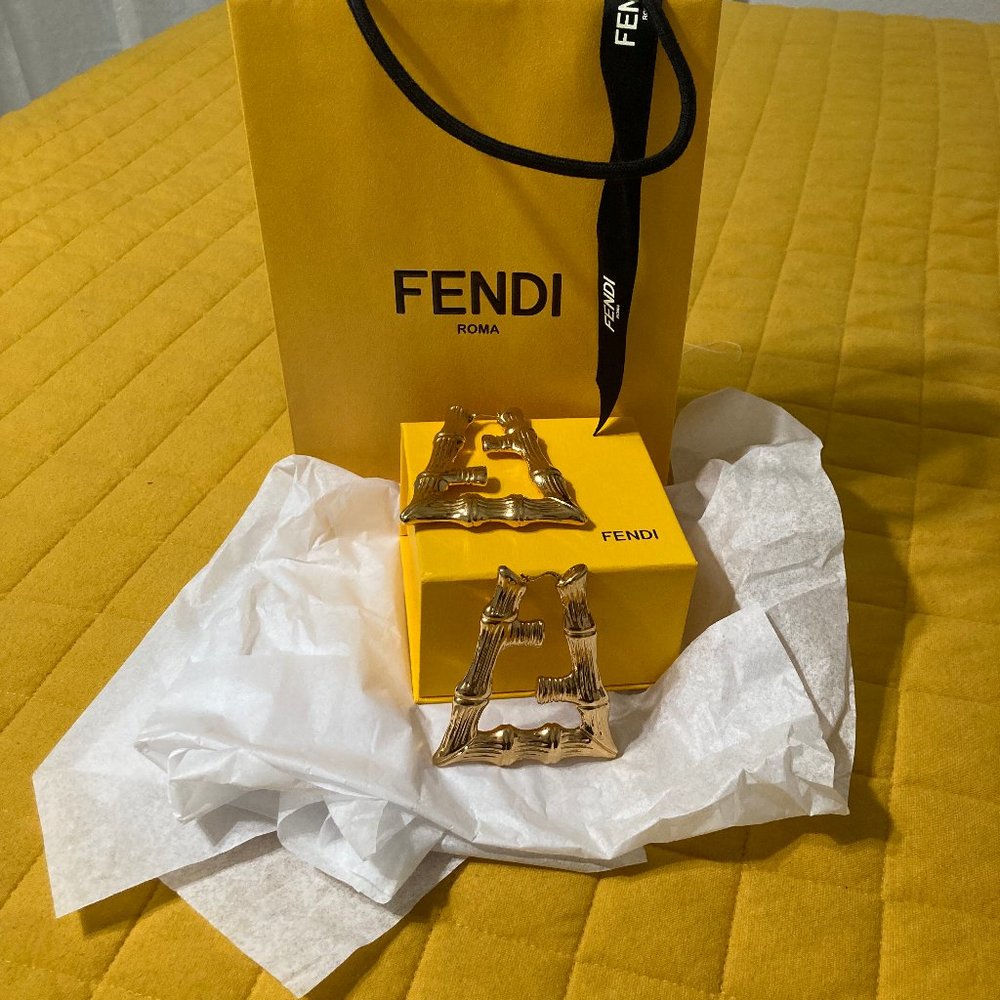 Fendi x Nicki Minaj Prints On Bamboo Door Knocker Earrings in Gold Tone